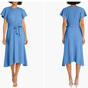 Flutter Sleeve Tie Waist Midi Dress Maggy London